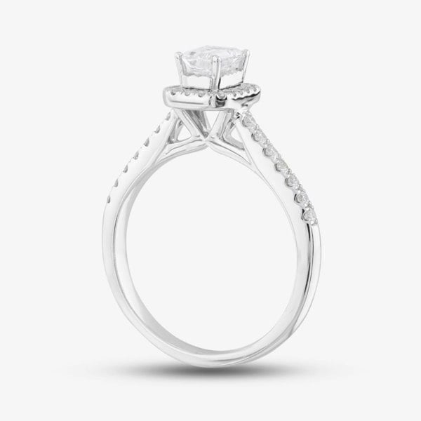 T. H. Baker 9ct White Gold Certified Lab Grown 0.75ct Emerald & Brilliant Cut Diamond Shoulder Set Halo Ring LGR15213-100E (WG)