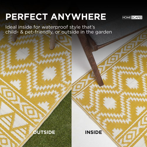 HOMESCAPES Outdoor Rug Luxury Waterproof Reversible Recycled, For Garden, Anna Aztec