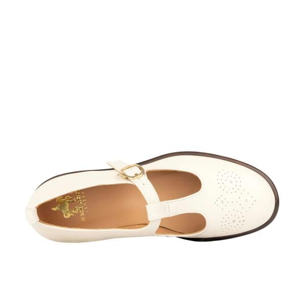 Embassy London Bloom - Cream - Women's Textured Leather T-Bar Shoe with Brogue Detail