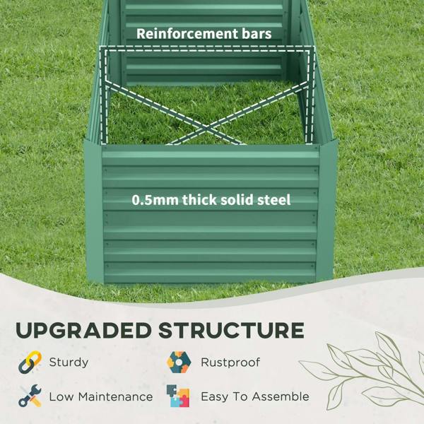 Light green steel raised garden bed planter with internal reinforcement bars
