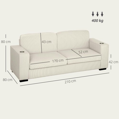Wyld Haus Tocomo Corduroy Cream Upholstered 3 Seater Sofa