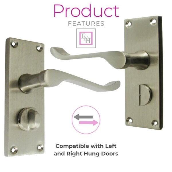 EDH Door Hardware Victorian Scroll Satin Nickel Bathroom Door Handles Set with Privacy Lock 2 Pair