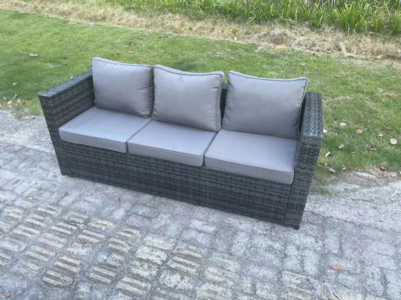 Fimous 8 Seater Rattan Garden Furniture Patio Set, Dining Table, Lounge Sofa Chair, 2 Side Tables, Big Footstool, 2 Small Stools, Dark Grey Mixed