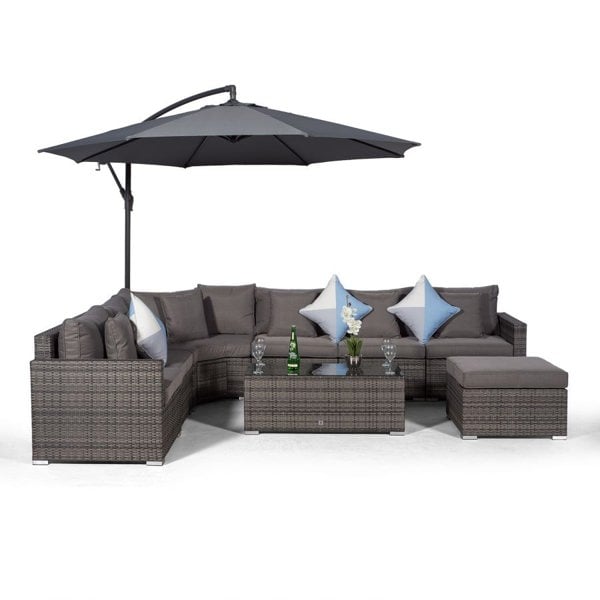 Giardino Santorini L Shape Modular 6 Seat Rattan Corner Sofa Set With Large Coffee Table & Ottoman