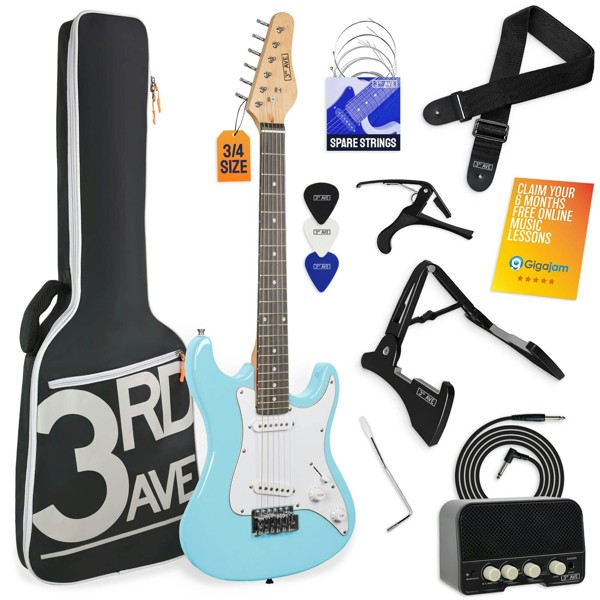 3rd Avenue 3/4 Size Electric Guitar Pack with Amp - Blue