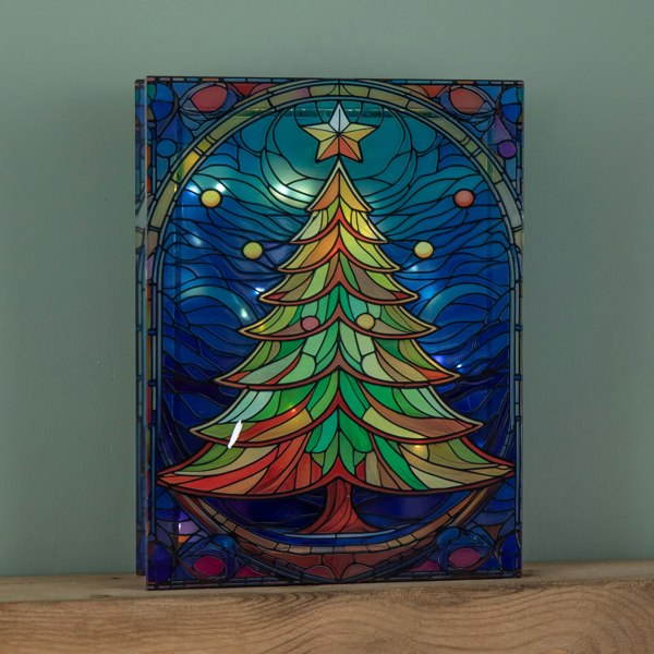 Samuel Alexander 28cm Battery Operated Light up Christmas Tree Stained Glass Decoration with LEDs