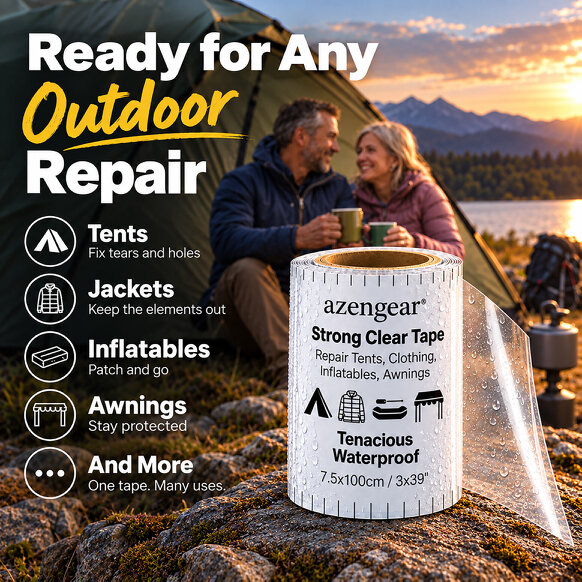 aZengear Strong Clear Tape for Tent Repair | Waterproof, Tenacious