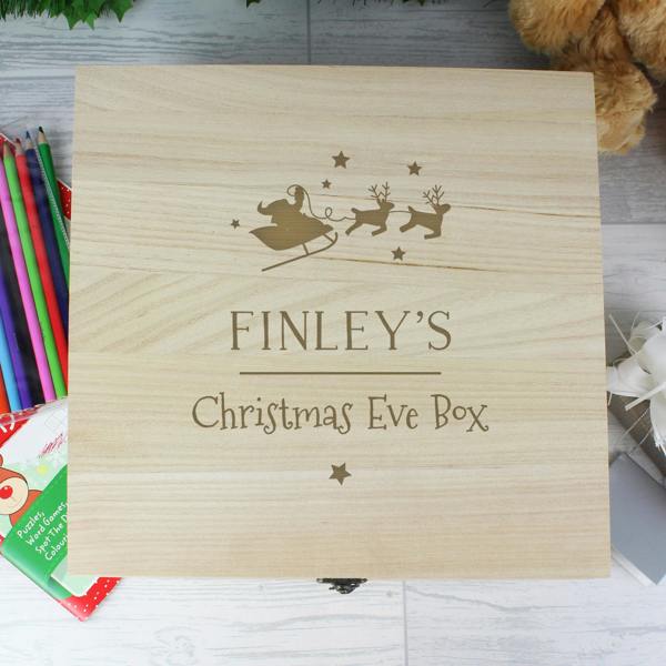 Personalised Large Wooden Christmas Eve Box - lifestyle shot