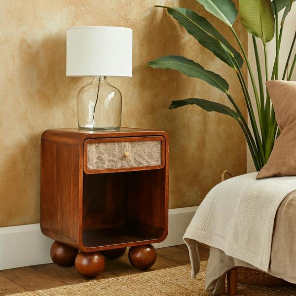 Wyld Haus Como Chestnut Open Woven Bedside Table with Drawer