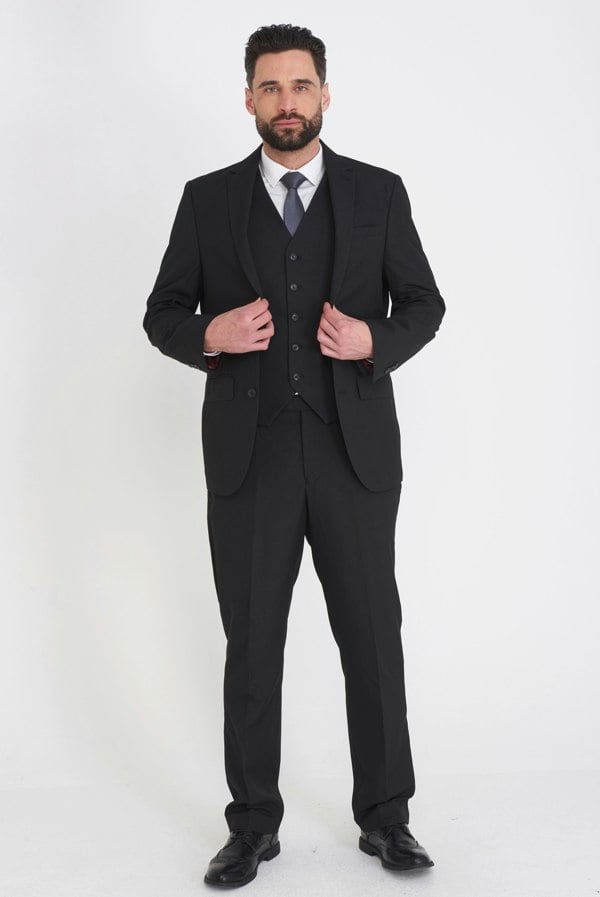 Carter & Jones Big & Tall Three Piece Tailored Fit Suit - Black