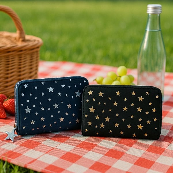 Solis Accessories Ladies Faux Suede Concertina Purse – Midnight Sparkle Stars
