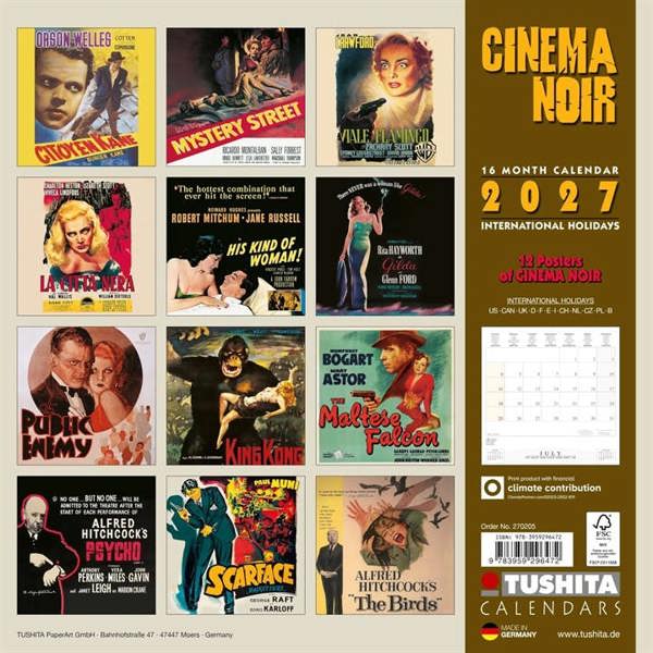 Cinema Noir, Film Posters Calendar 2027, Wall Calendars, Month To View, Entertainment, Gift