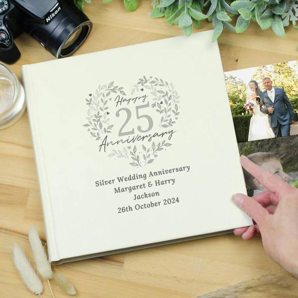 Personalised 25th Silver Wedding Anniversary Album - close-up detail