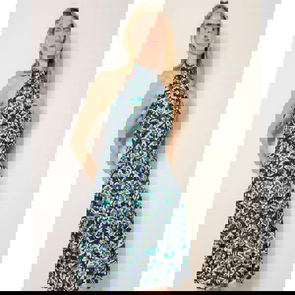 Blue Vanilla Tiered Halter Neck Aztec Belted Mini Dress