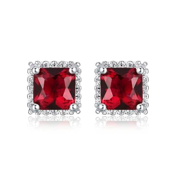 925 Sterling Silver Square Shaped Red Halo Stud Earrings for Women - namana.london