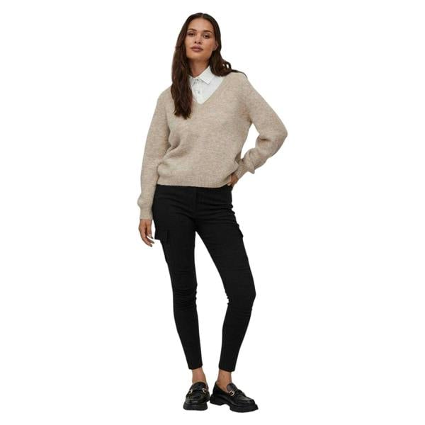 Vila Womens/Ladies Jamina V Neck Relaxed Fit Jumper - Natural Melange - 