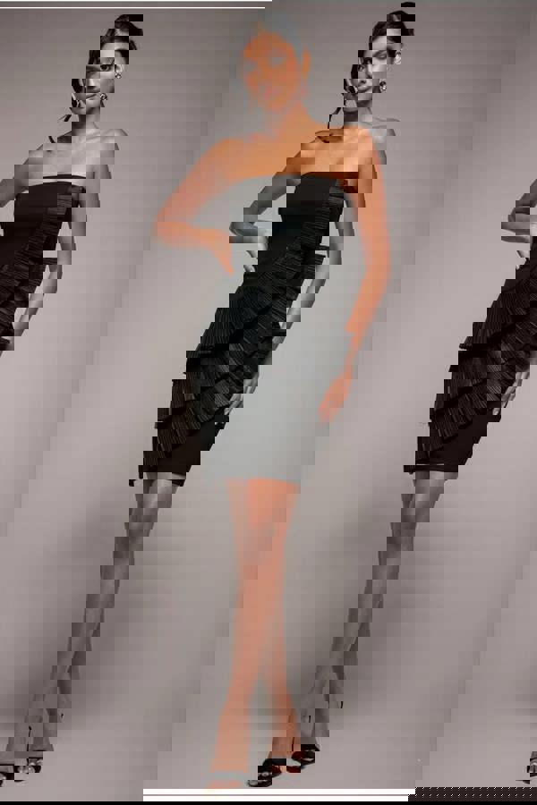 Fan Pleated Boobtube Scuba Crepe Mini - Black DR4100