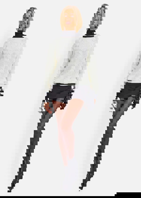 Gini London Cream Crew Neck Rib Knit Oversized Jumper