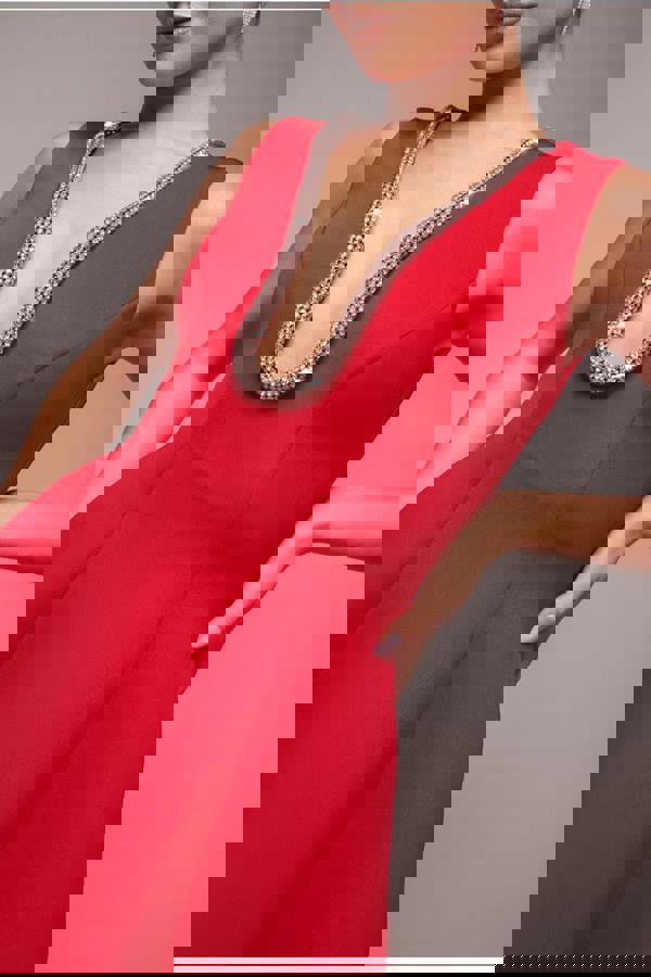 Diamante Embellished Neck A-Line Mini Dress - Red DR4598