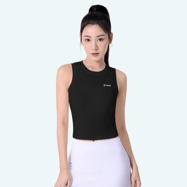 Anniou Raw Yarn Quick Dry Antibacterial Sports Vest - Black