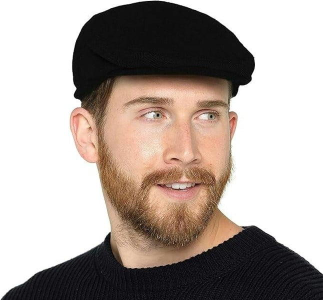 KAV Mens Traditional Flat Cap One Size - Classic Tweed Caps 1920s Gatsby Newsboy Hat for Men- Quilted Polyester Lining Roaring 20s Costume Accessories - Black