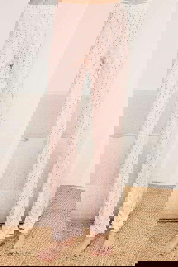 WOVCOR 2-Piece 100% Cotton Floral Lace Detail Ribbed Knit Pajama Set