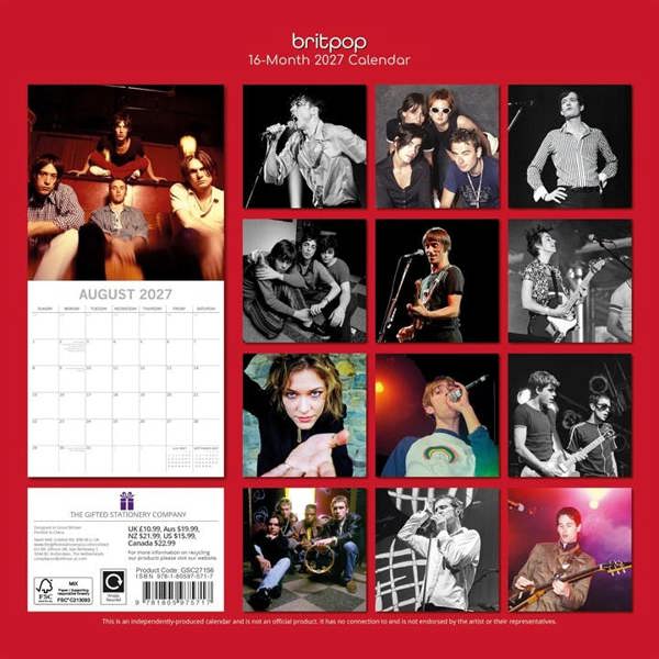 Britpop Calendar 2027, Wall Calendars, Month To View, Entertainment, Gift