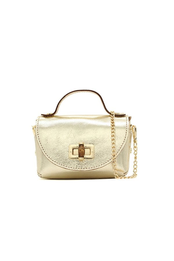 Pluspup Genuine Italian Leather Crossbody Bag with Chain Strap and Twist Lock Closure