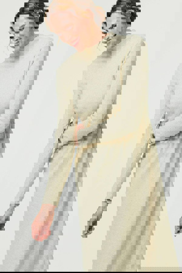 Beige | Textured High Neck Midi Jumper Dress
