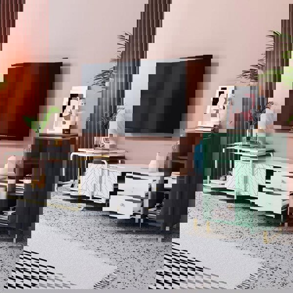 Adelaide TV Stand, White in a lifestyle setting with sideboard long