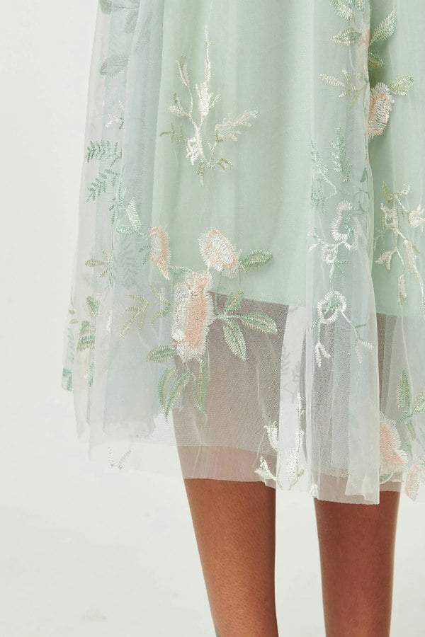 Sage | Floral Texture Semi Sheer Midi Skirt
