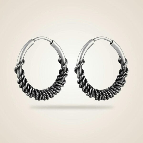 The Colourful Aura Silver Sterling Oxidised Wired Coil Tribal Slim Dainty Hoop Statement Earring