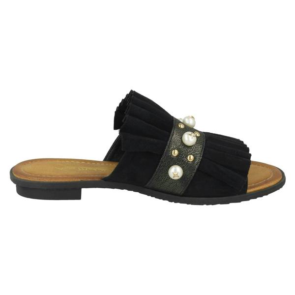 Spot On Ladies Spot On Pearl Trim Mules