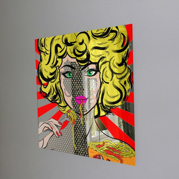 Benjamin Tate Design Pop Art Young woman Eating Spaghetti (Mirror Art Print)