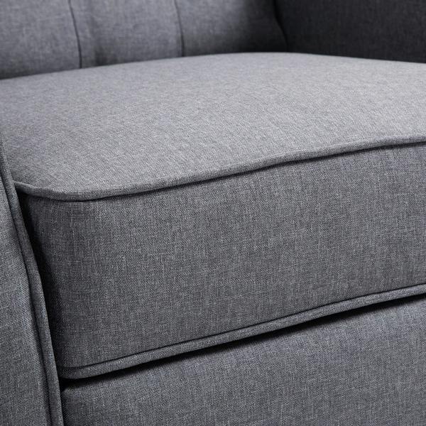 Light gray recliner armchair seat cushion with stitched seam and padded arm