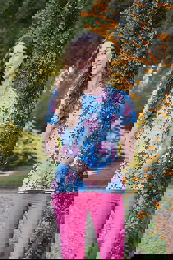 Mudflower Floral Stripe Print Embellished Top