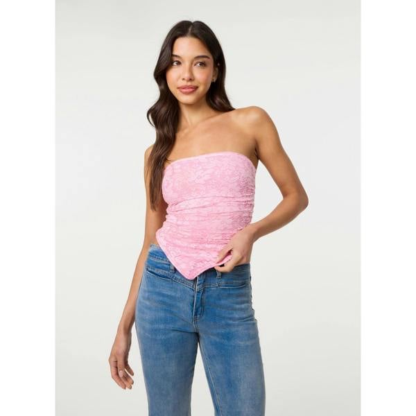 Pink Vanilla Bandeau Ruched Side Lace Top