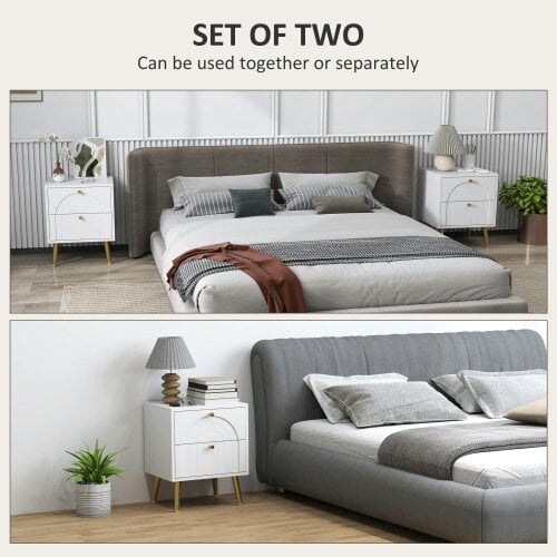 Wyld Haus Leri Kama Set Of 2 White Bedside Tables 2 Drawers Golden Handles