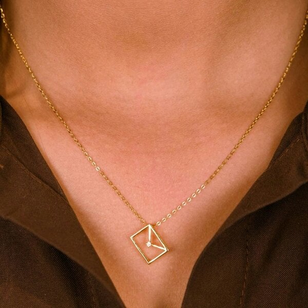 The Colourful Aura 925 Silver Square Dainty Envelope Charm Letter Slim Unique Pendant Necklace - Gold - Gold