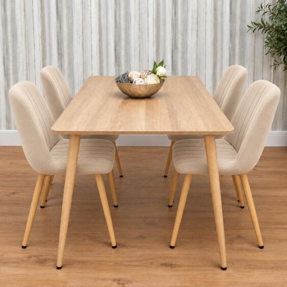 Kosy Koala Rectangular Dining Table Set with 4 Beige Velvet Chairs & Metal Legs, Wood-Effect, 120 cm