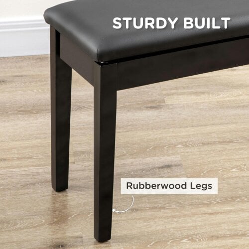 Wyld Haus Ziyo Faux Leather Black Piano Bench With Padded Seat And Storage Compartment