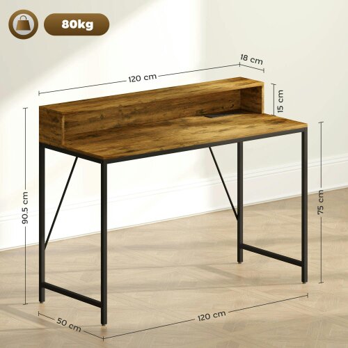 Wyld Haus Hanive 120cm Rustic Brown Gaming Desk With LED Lights Power Outlets And Monitor Stand