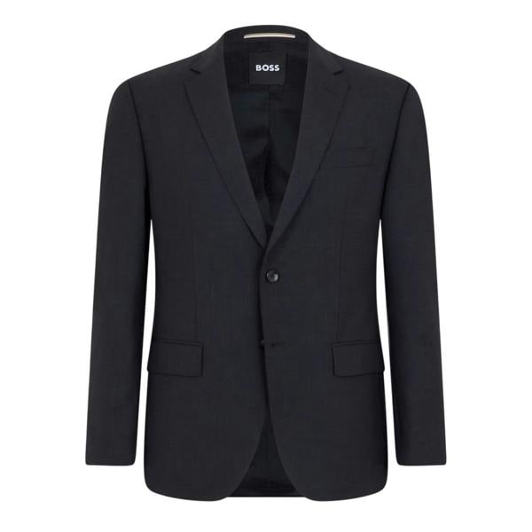 Boss Mens Logo Wool Flap Pocket Suit Jacket - Dark Grey - 