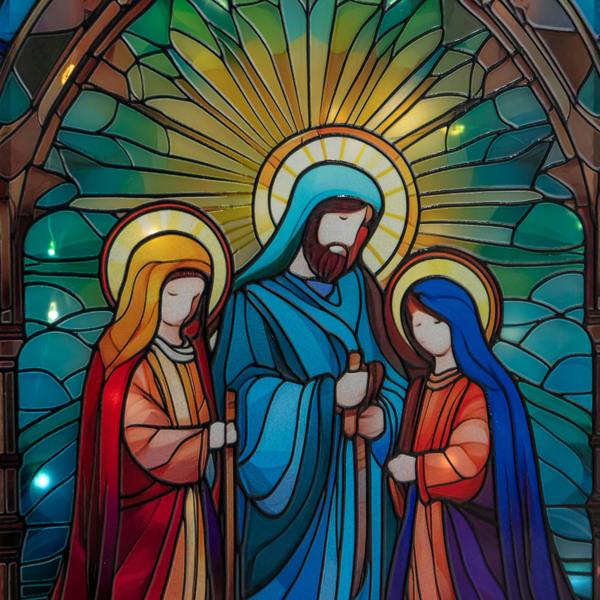 Samuel Alexander 28 x 21cm Light Up Nativity Scene Stained Glass Christmas Decoration