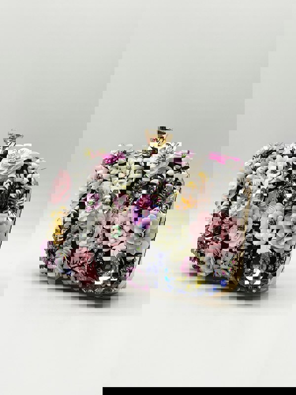 SVNX Black Floral Applique Clutch Bag