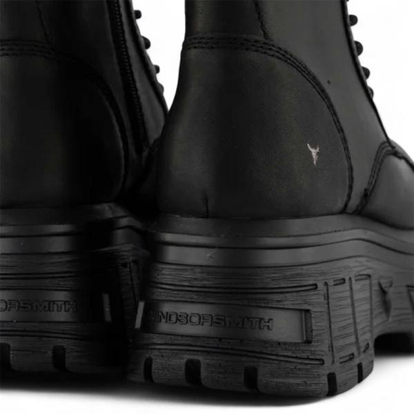 Windsorsmith Womens Black Mid-Calf Biker Leather Platform Combat Boots - Screaming