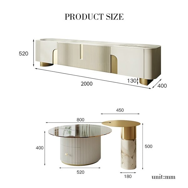 Athena TV Stand, Cream & Gold-Weilai Concept-Weilai Concept