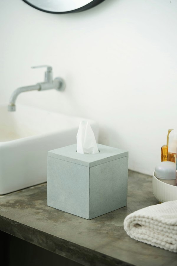 Marble square tissue holder close up genuine stone bathroom