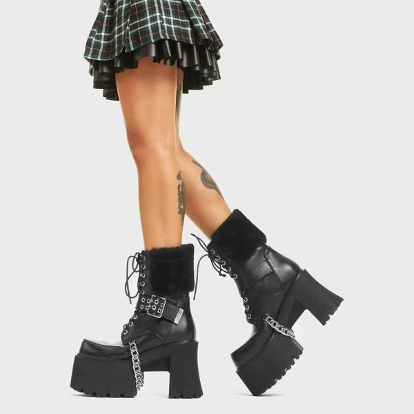 Lamoda Accelerate Black PU Fur Platform Shoes with Modern Style and Comfort