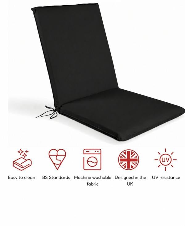 SP Range Low Back Recliner Pad Garden Cushion Black The Garden Furniture Shop